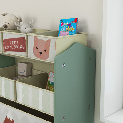 ZONEKIZ Kids Storage Unit, Toy Storage Organiser, with Six Fabric Bins, for Bedrooms, Playrooms, Nurseries - Green 