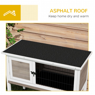 PawHut Wooden Guinea Pig Hutch, Small Animal Cage with Slide-out Tray, Openable Asphalt Roof, 84 x 43 x 70cm, Brown 