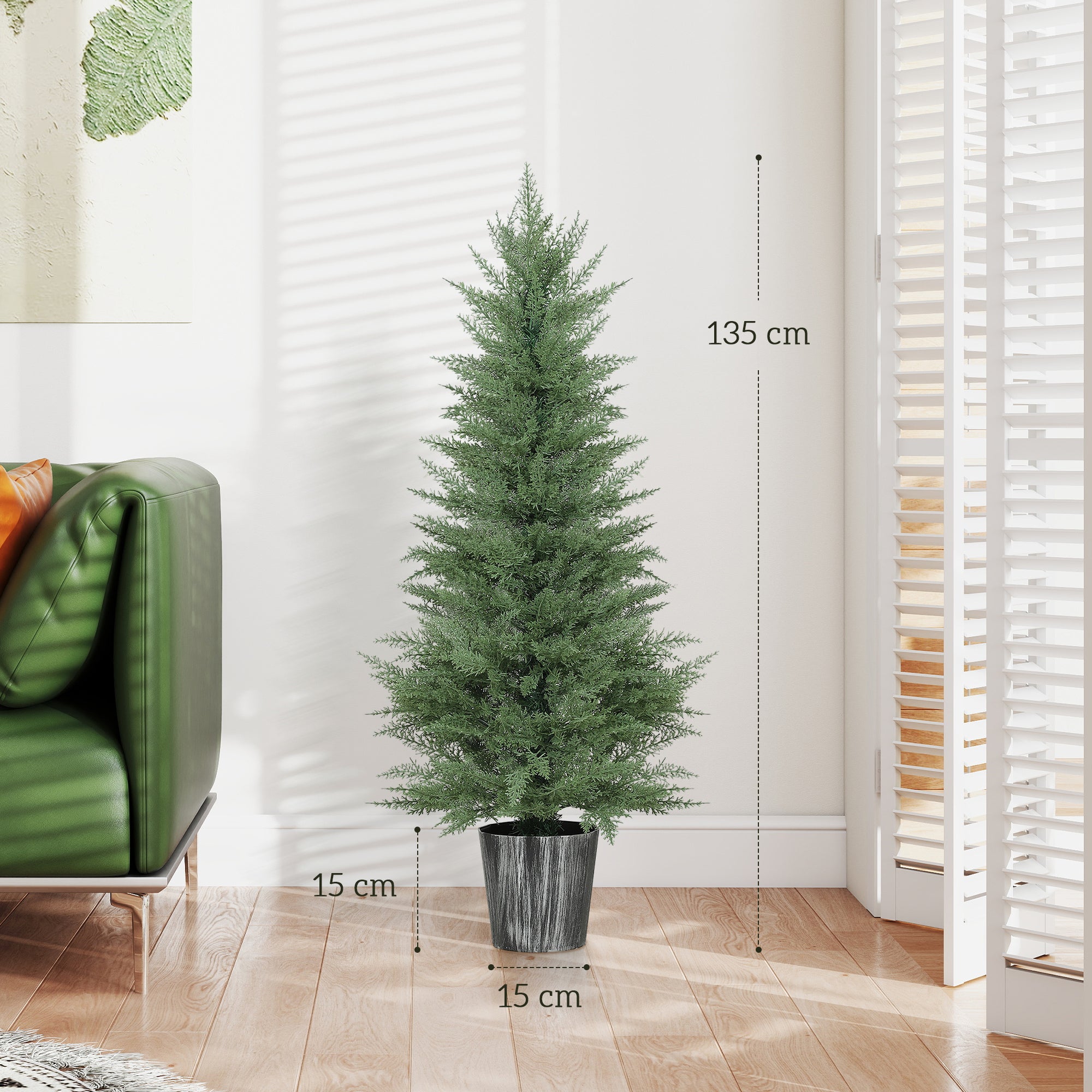 HOMCOM 135cm Artificial Cypress Trees Set of 2, UV Resistant Artificial Plants with Decorative Pot, Fake Plants for Indoor Outdoor Decor, Green