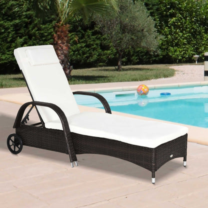 Outsunny Brown Rattan Sun Lounger w/ Adjustable Steel Frame,200Lx73Wx56-103H cm 