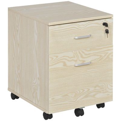 Vinsetto 2-Drawer Locking Office Filing Cabinet w/ 5 Wheels Rolling Storage Hanging Legal Letter Files Cupboard Home Organisation Oak Wood Grain 