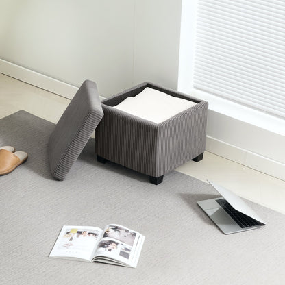 HOMCOM Storage Ottoman Bench, Corduroy Footstool with Removable Lid and Legs, 40cm Storage Chest Box for Living Room, Bedroom, Hallway, Grey 