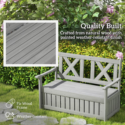 Outsunny 2-Seater Garden Storage Bench for Patio Wood Porch Decor Outdoor Seating, Charcoal Grey 