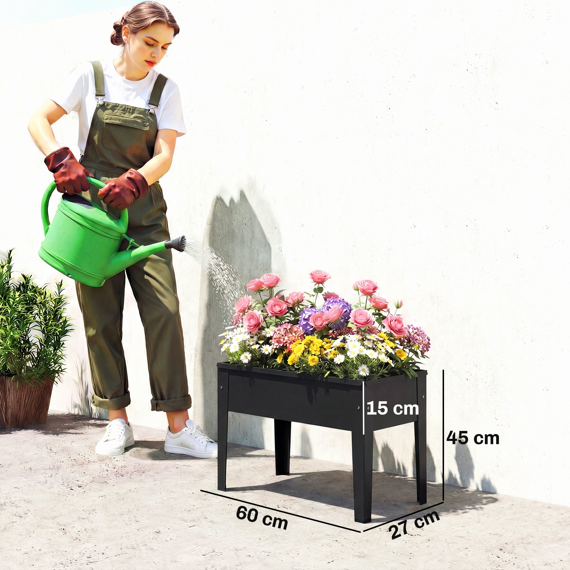 Outsunny Raised Planter, Metal Raised Garden Bed on Legs with Drainage Hole and Foot Covers, Black 