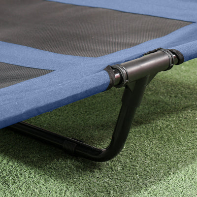 PawHut Raised Dog Bed Waterproof Elevated Pet Cot with Breathable Mesh UV Protection Canopy Blue, for XL Dogs, 122 x 92 x 108cm 
