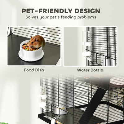 PawHut Three-Tier Gerbil Cage, Hamster Cage for Dwarf Hamster, Syrian Hamster w/ Wheels, Deep Bottom, Food Dish, Water Bottle 