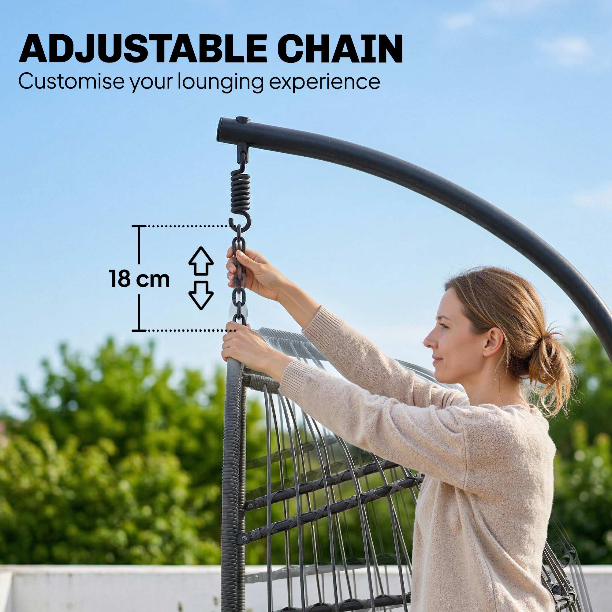 Outsunny Hanging Egg Chair, Indoor Outdoor Hammock Swing Chair with Stand, Safety Strap, Foldable Basket, Dark/Light Grey 