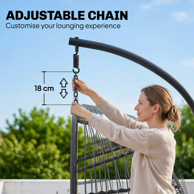 Outsunny Hanging Egg Chair, Indoor Outdoor Hammock Swing Chair with Stand, Safety Strap, Foldable Basket, Dark/Light Grey 