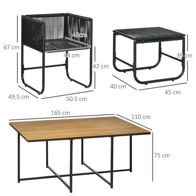 Outsunny 10 Seater Rattan Cube Garden Furniture Set, Rattan Dining Set with Cushions, Outdoor Dining Table and Chairs with 6 Armchairs, 4 Stools, Rectangular Wood Grain Plastic Top Table, Black 