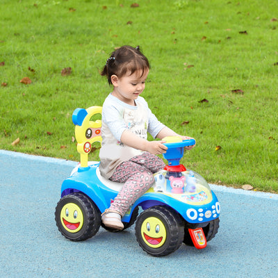 AIYAPLAY Foot to Floor oddler Ride on Toy w/ Music, Light, Horn, Under Seat Storage, Anti-Over-Backwards Device, Blue 
