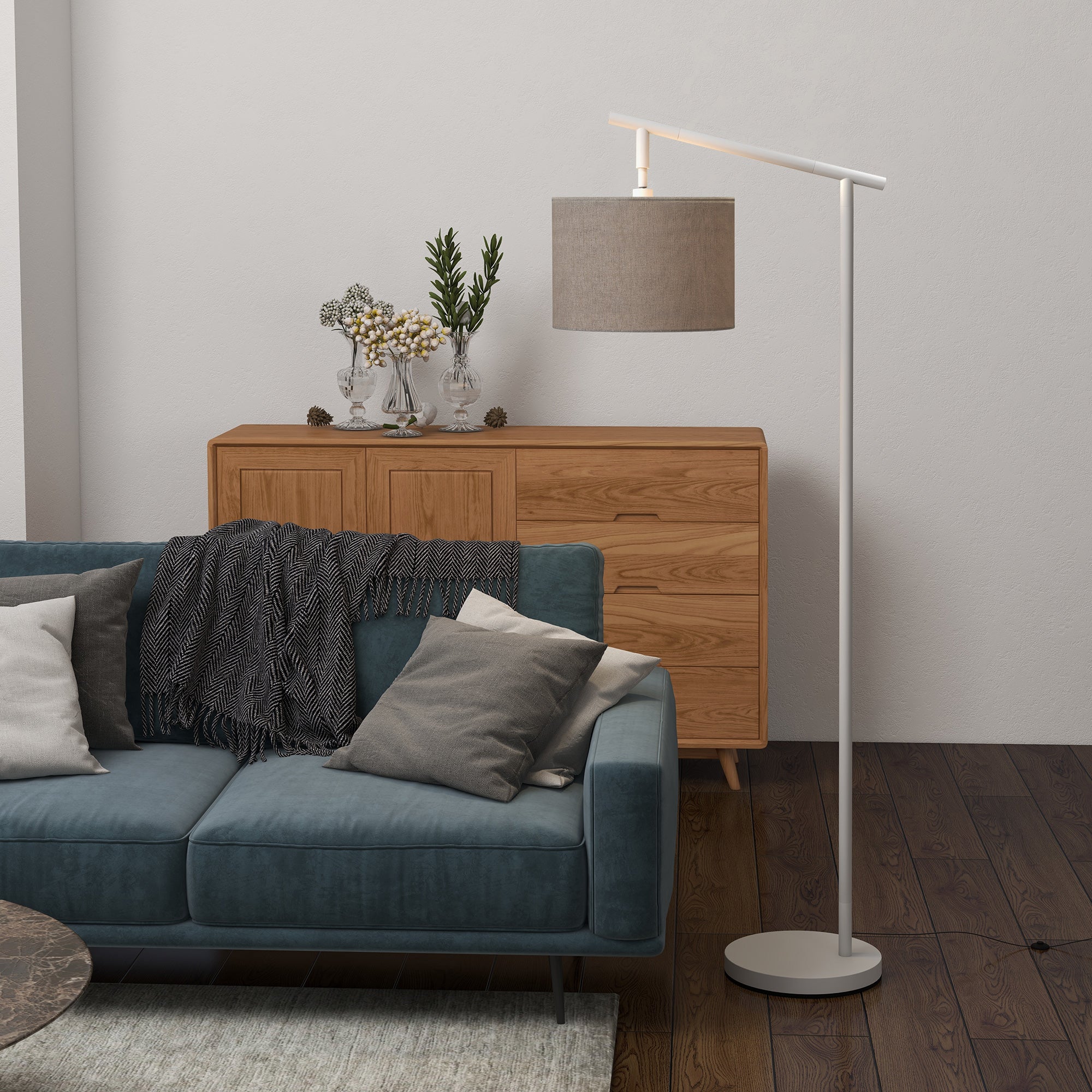 HOMCOM Metal Frame Floor Lamp with 350\'c2\'b0 Rotating Lampshade, for Living Room and Bedroom, LED Bulb Included, Grey