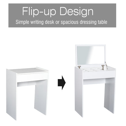 HOMCOM Dressing Table with Mirror and Stool, Vanity Makeup Table with Flip Up Mirror, Vanity Desk with Storage Unit and Padded Seat, White 
