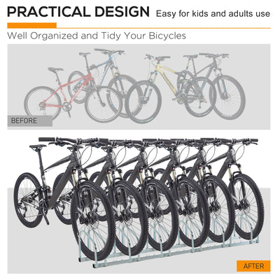 HOMCOM Bike Stand Parking Rack Floor or Wall Mount Bicycle Cycle Storage Locking Stand 179L x 33W x 27H (6 Racks, Silver) 