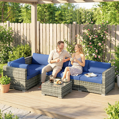 Outsunny Four-Piece Rattan Sofa Set - Blue 