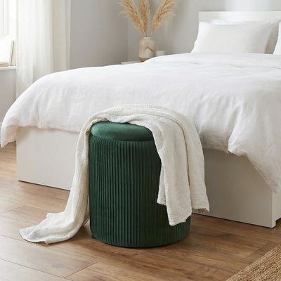 HOMCOM Storage Ottoman Modern Velvet Round Foot Stool for Living Room Bedroom 45 cm Dark Green 