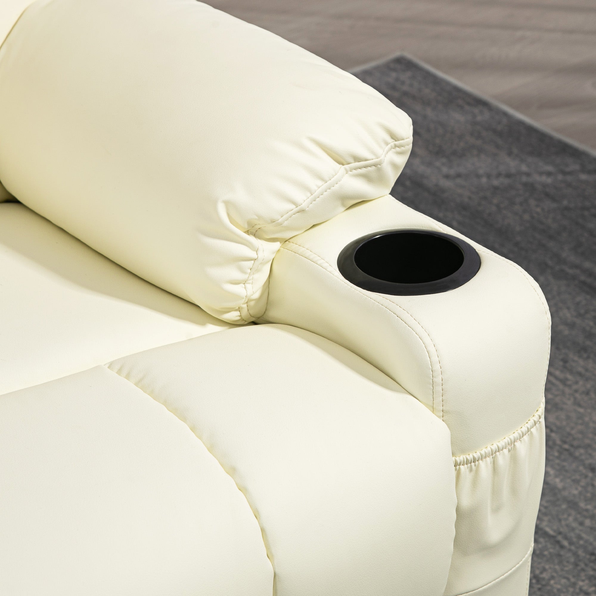 HOMCOM Manual Reclining Chair, Recliner Armchair with Swivel, Faux Leather, Footrest, Cup Holders, 86x93x102cm, Cream