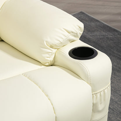 HOMCOM Manual Reclining Chair, Recliner Armchair with Swivel, Faux Leather, Footrest, Cup Holders, 86x93x102cm, Cream