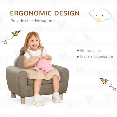 HOMCOM Kids Sofa Toddler Chair Children Armchair for Preschool Bedroom Playroom with Ear Modeling Wood Brown 