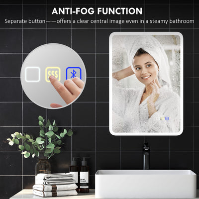 HOMCOM 50 x 70 cm Backlit Illuminated Bathroom Mirror with LED Lights and Bluetooth - Silver Tone 