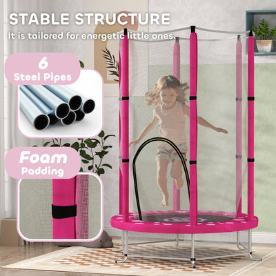 AIYAPLAY 4.6FT Toddler Trampoline w/ Safety Enclosure Net, for Indoor Outdoor Use, Ages 3-6 Years, Sun Pattern - Pink 