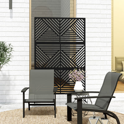 Outsunny Decorative Garden Privacy Screen with Stand, 6.5FT Freestanding Metal Outdoor Divider, Decorative Privacy Panel with Expansion Screws for Garden Pool Hot Tub, Rhombus Style, Black 