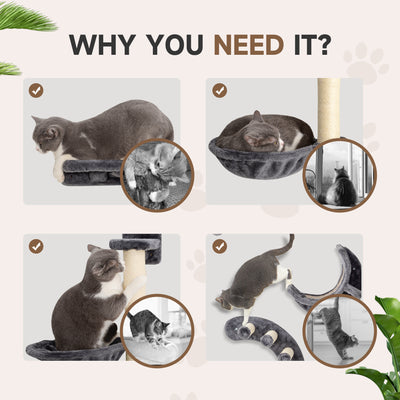 PawHut Four-Piece Cat Wall Furniture, with Hammock, Ladder, Platforms, Steps, for Indoor Use - Dark Grey 