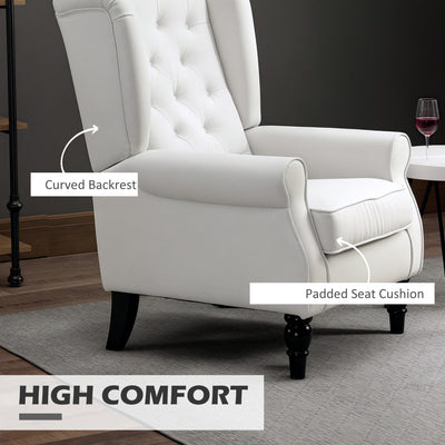 HOMCOM Wingback Accent Chair, Retro Upholstered Button Tufted Occasional Chair for Living Room and Bedroom, Cream White 