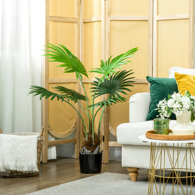 HOMCOM 94cm Artificial Palm Tree, Decorative Artificial Plant with Lifelike PEVA Leaves and Coconut Coir, Fake Tree with Plastic Pot and Flocking for Home Office Decor, Green 