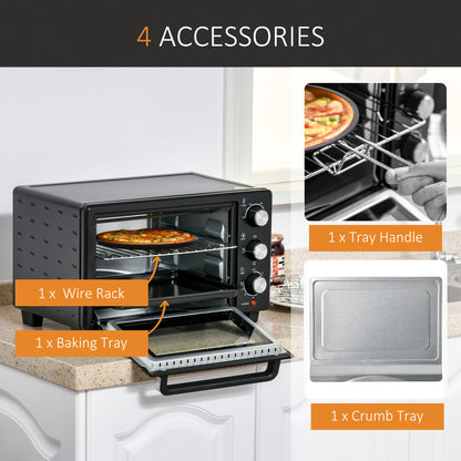 HOMCOM 21L Mini Countertop Oven, 100°C-230°C Adjustable Temp - Black 