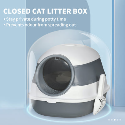 PawHut Foldable Cat Litter Tray with Lid, Deodorant, Scoop, White 
