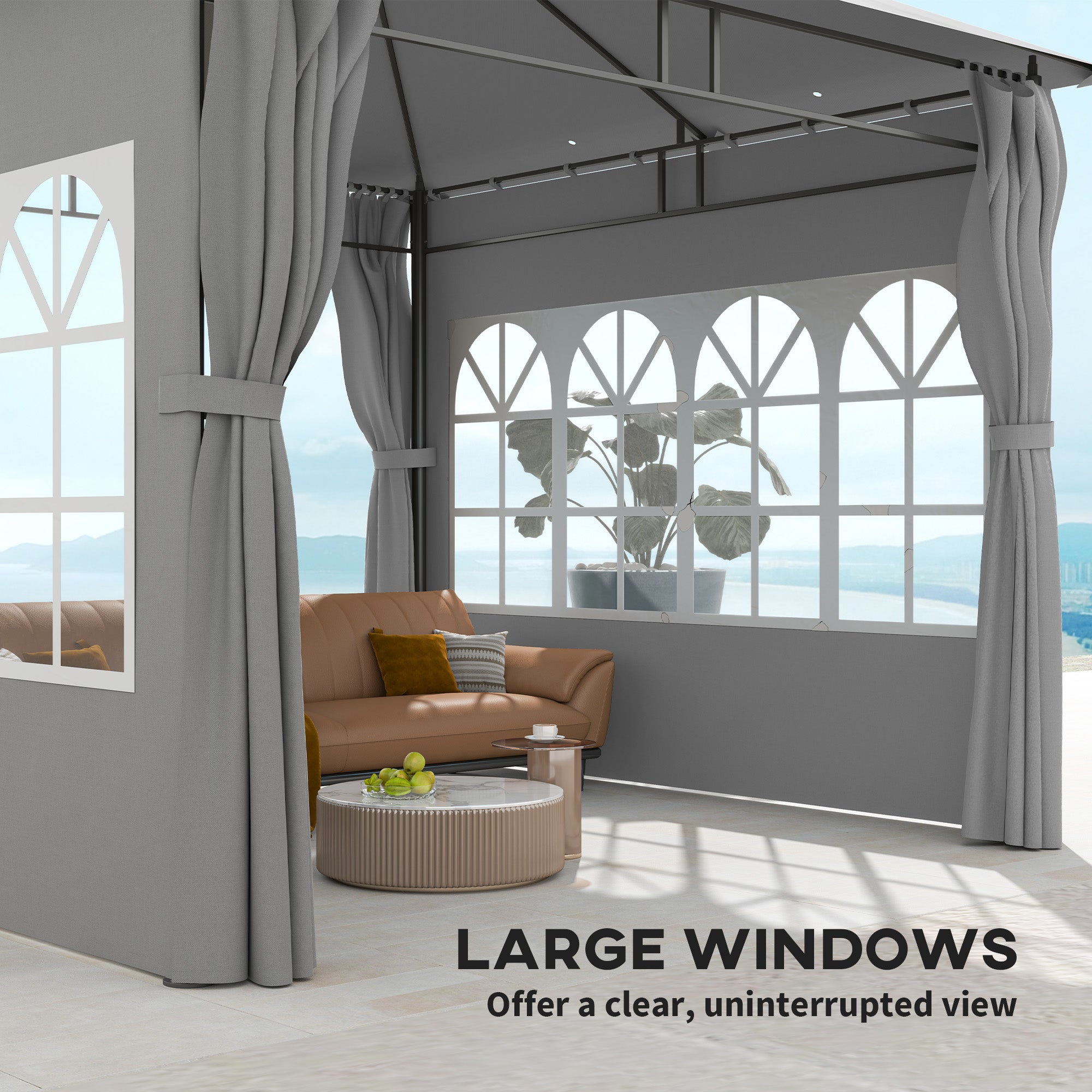 Outsunny 3 x 3 m Garden Gazebo, Double Roof Metal Gazebo with Removable Sidewalls and Church Windows, Outdoor Canopy Shelter, Light Grey 