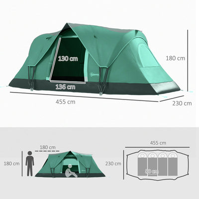 Outsunny 5-6 Man Dome Camping Tent Hiking Shelter UV Protection 3000mm Water Resistant Tunnel Tent - Dark Green 