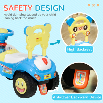 AIYAPLAY Foot to Floor oddler Ride on Toy w/ Music, Light, Horn, Under Seat Storage, Anti-Over-Backwards Device, Blue 