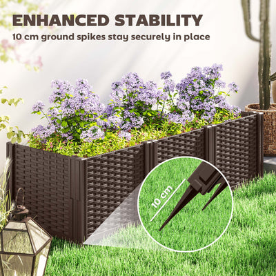Outsunny Plastic Raised Garden Bed, Modular Planter Box Kit, Garden Fence Edging Border for Flowers, Vegetables, Herbs, Brown 