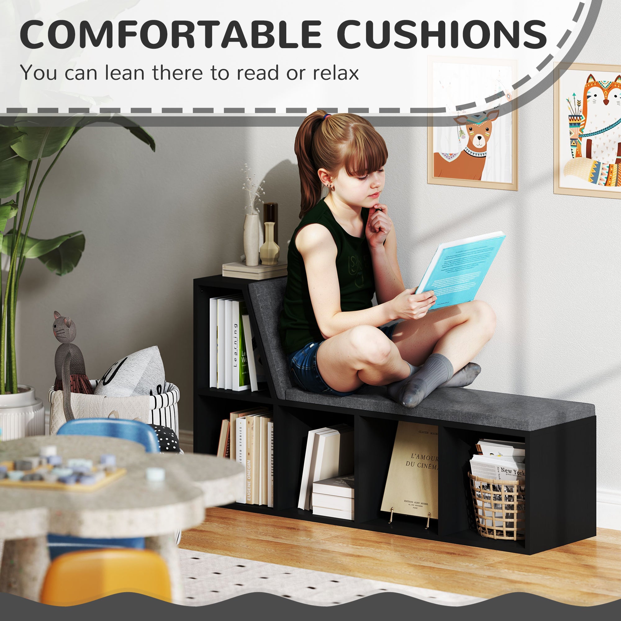HOMCOM 2 Tier Modern Bookcase Bookshelf with Removable Cushions for Living Room 