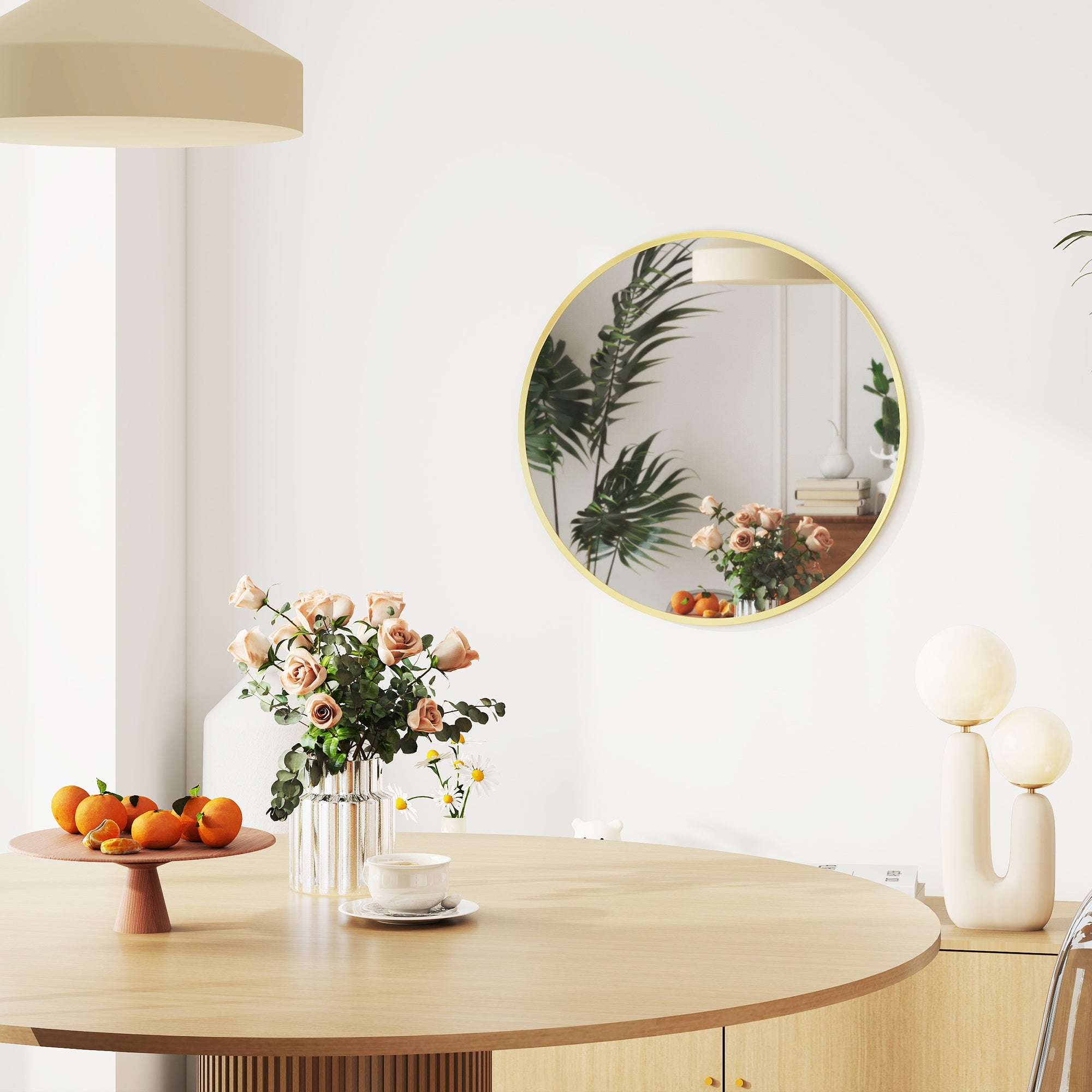 HOMCOM 61cm Decorative Wall Mirror for Bedroom Living Room, Modern Round Bathroom Mirror for Home Decor, Gold Tone 