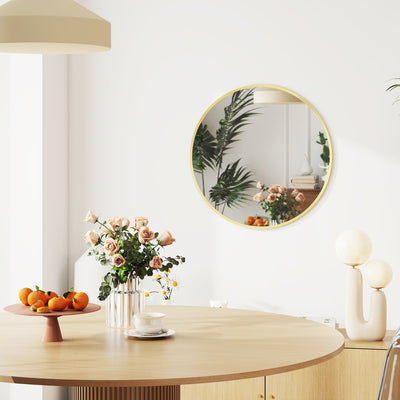 HOMCOM 61cm Decorative Wall Mirror for Bedroom Living Room, Modern Round Bathroom Mirror for Home Decor, Gold Tone 