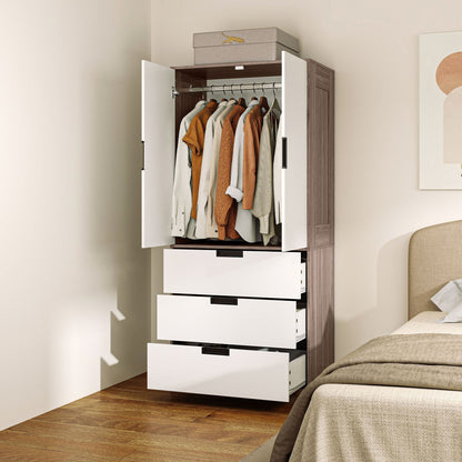 HOMCOM Two Door, Two Drawer Wardrobe - White/Brown 