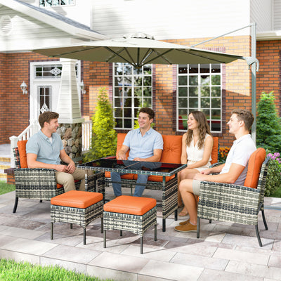 Outsunny 6 Pieces Rattan Garden Furniture Set with Dining Table and Cushions, Orange 