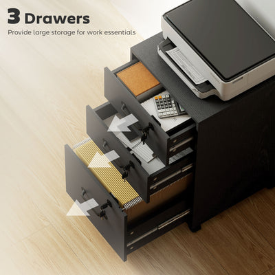 HOMCOM Three Drawer Wood-Effect Filing Cabinet - Black 