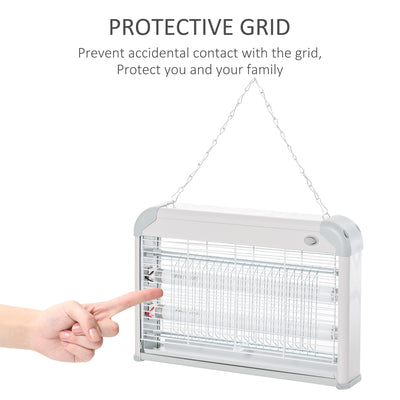 Outsunny Free Standing Wall Hanging 20W Electric Fly Mosquito Killer Electric Fly Zapper, Bug Zapper, Insect Killer, Grey 
