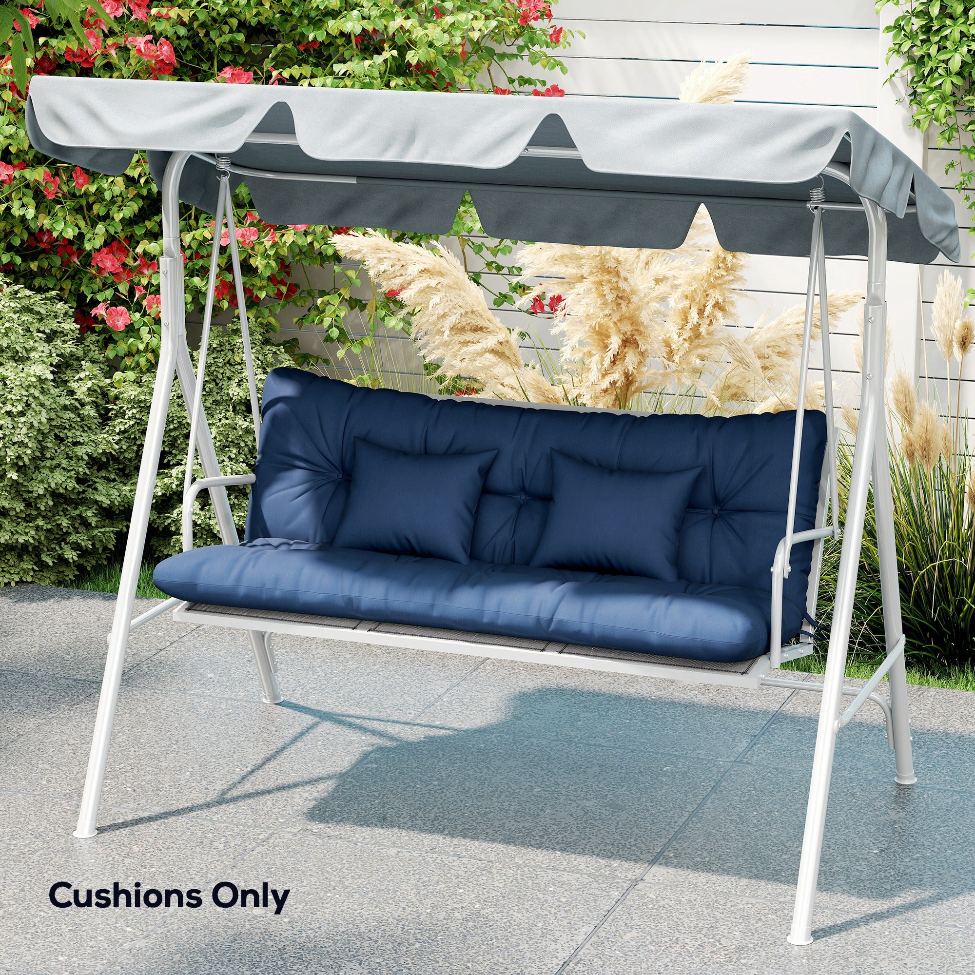 Outsunny Outdoor Seat Cushions Back Cushion with 2 Pillows, Water Repellent Seat Pads for 3-Seater Chair, Dark Blue 