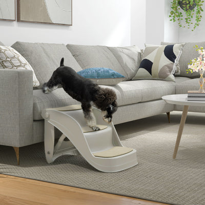 PawHut Foldable Pet Stairs 3 Steps with Non-slip Mats for Small Dogs, Grey 