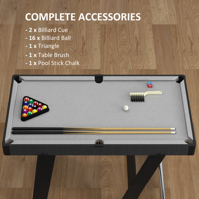 SPORTNOW 3.5ft Folding Pool Table, Snooker Table with Two Cues, 16 Balls, Chalk, Triangle, Brush - Grey 