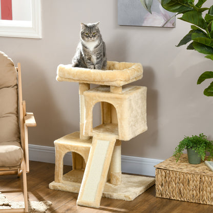 PawHut Sisal Cat Rest & Play Activity Tree w/ 2 House Cream White 