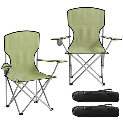 Outsunny Camping Chair Set of 2 Portable Folding Outdoor Camp Chair with Cup Holders and Carry Bag Green 