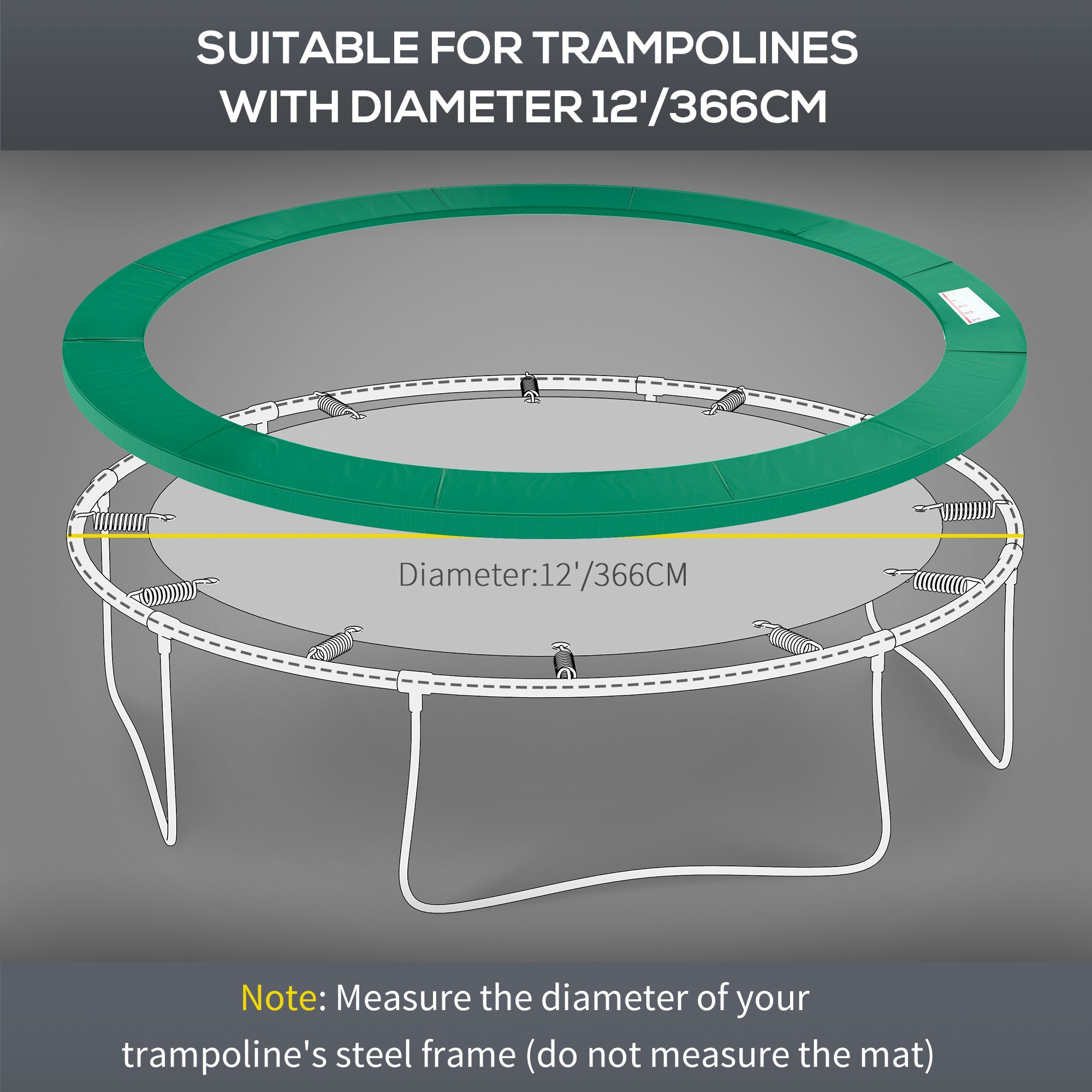 HOMCOM 12FT Replacement Trampoline Pad Thick Foam Safety Φ366cm Spring Cover Bounce Padding - Green 