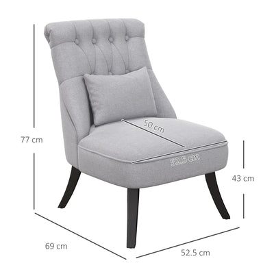 HOMCOM Fabric Single Sofa, Tub Chair, Upholstered Bedroom Chair with Pillow, Solid Wood Leg for Home, Living Room, Dining Room, Set of 2, Grey 