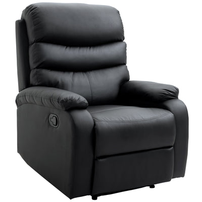 HOMCOM PU Leather Reclining Chair, Manual Recliner Chair with Padded Armrests, Retractable Footrest and Wood Frame, Black 