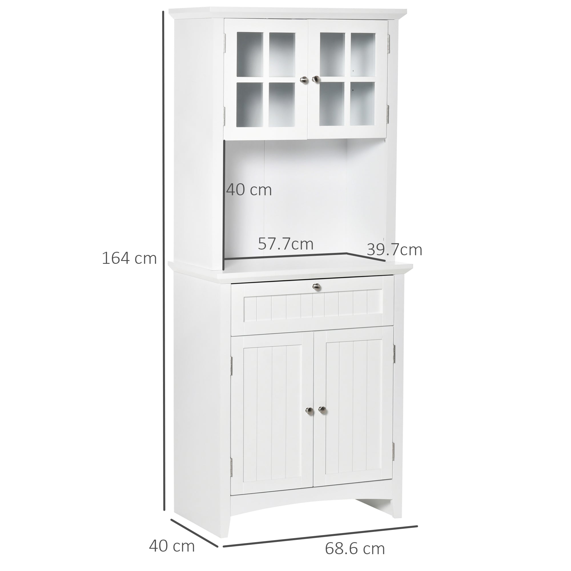 HOMCOM Kitchen Cupboard, Wooden Storage Cabinet with Framed Glass Door, Drawer, Microwave Space for Dining and Living Room, White 